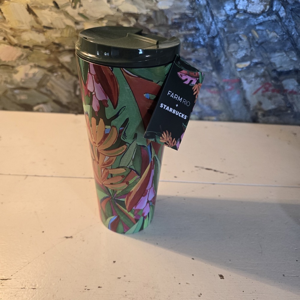 2025 Starbucks + Farm Rio 16oz Stainless Steel Travel Mug Tumbler Banana Leaves